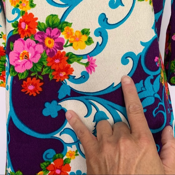 Vintage 60s Hawaiian Floral Barkcloth Maxi Dress - Picture 5 of 15